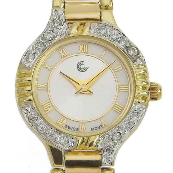 CHARADE Women Quartz Battery Watch with Bezel Diamond in K18 Yellow Gold - Rare White Shell Dial, approx. 26g