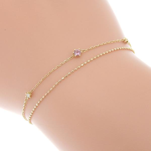 Charming 4°C Bracelet, K18PG, Pink & Clear Stones, Women's Gold, Preowned