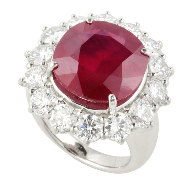 [LuxUness]  Women's Ring with 14.12ct Ruby and 4.474ct Melee Diamond in Platinum PT900, Size 15 in Excellent condition