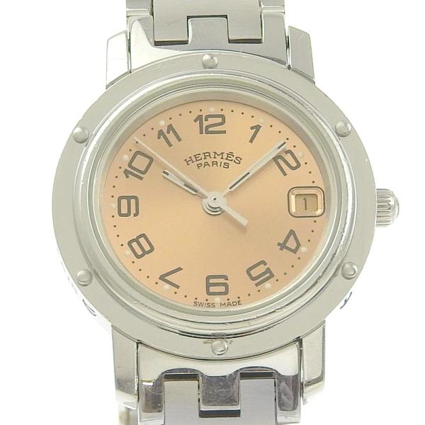 HERMES Clipper Women's Quartz Watch with Pink Dial, Stainless Steel, Silver CL4 210