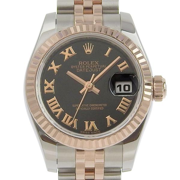 Rolex DateJust Men's Automatic Watch, Black Roman Index Display, Silver, Stainless Steel/18K Pink Gold Material, Pre-owned 179171/ランダム番