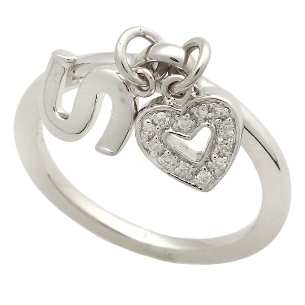 [LuxUness]  Folli Follie K18WG Ring with Small Diamond (0.05ct), Women's Size 9 - Silver Ladies Accessory with Heart Initial "S" in Excellent condition