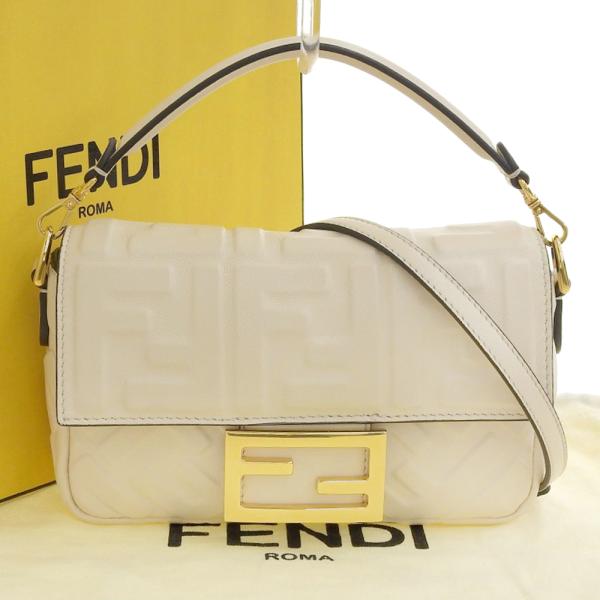 Fendi Zucca Embossed Leather Baguette Mini Leather Shoulder Bag 8BS017 in Excellent condition
