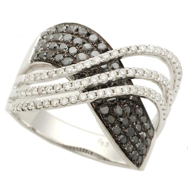K18 White Gold Ring with 1.00ct Black Diamond and 0.53ct Melee Diamond, Size 18, No Brand, Women's