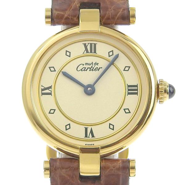 Cartier 'Mast Vendome' Quartz Ladies Wristwatch in Vermeil with Cream Dial, Brown Leather and GP/SV925 590004.0