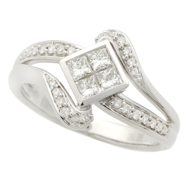 K18 White Gold Ring with 0.56ct Melee Diamond, Simple Square Design, Size 14, No Brand, Women's