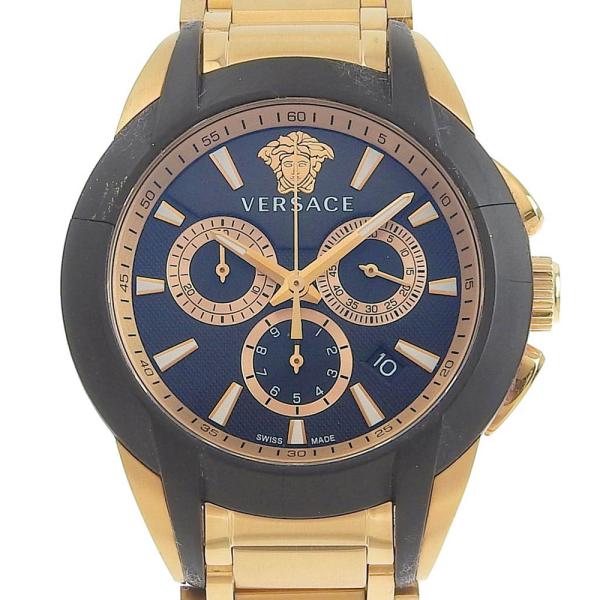 Versace Men's Quartz Wristwatch with Character Chronograph, Date Function and Black Dial, Gold GP/Rubber M8C