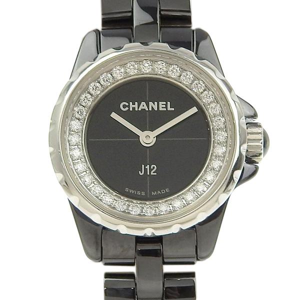 Chanel J12 XS Ladies Quartz Wristwatch with Diamond Dial in Ceramic/Stainless Steel, Black [Pre-owned] H5235