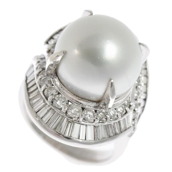 [LuxUness]  Natural Pearl Ring, Platinum Pt900, Pearl Size 13.5mm, Diamond Accents 2.61ct, Women's Pre-owned Ring Size 11.5  in Excellent condition