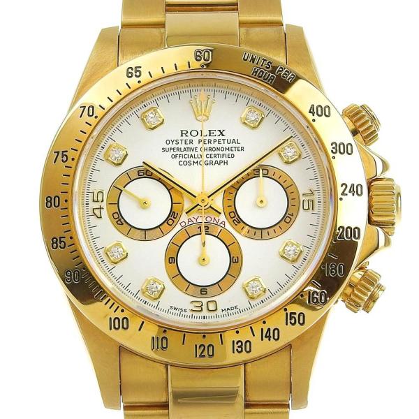 Rolex Daytona El Primero Men's Automatic Watch with 8P Diamond and White Dial, 16528G, Weighing 162g, made of 18K Yellow Gold 16528G/U番
