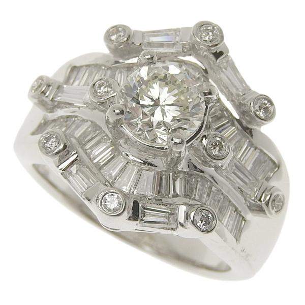 Pt900 Platinum, 1.112ct K-VS2-GD Diamond, Accent Diamonds 1.80ct, Ring size 14 for Ladies, Silver-toned, Pre-owned