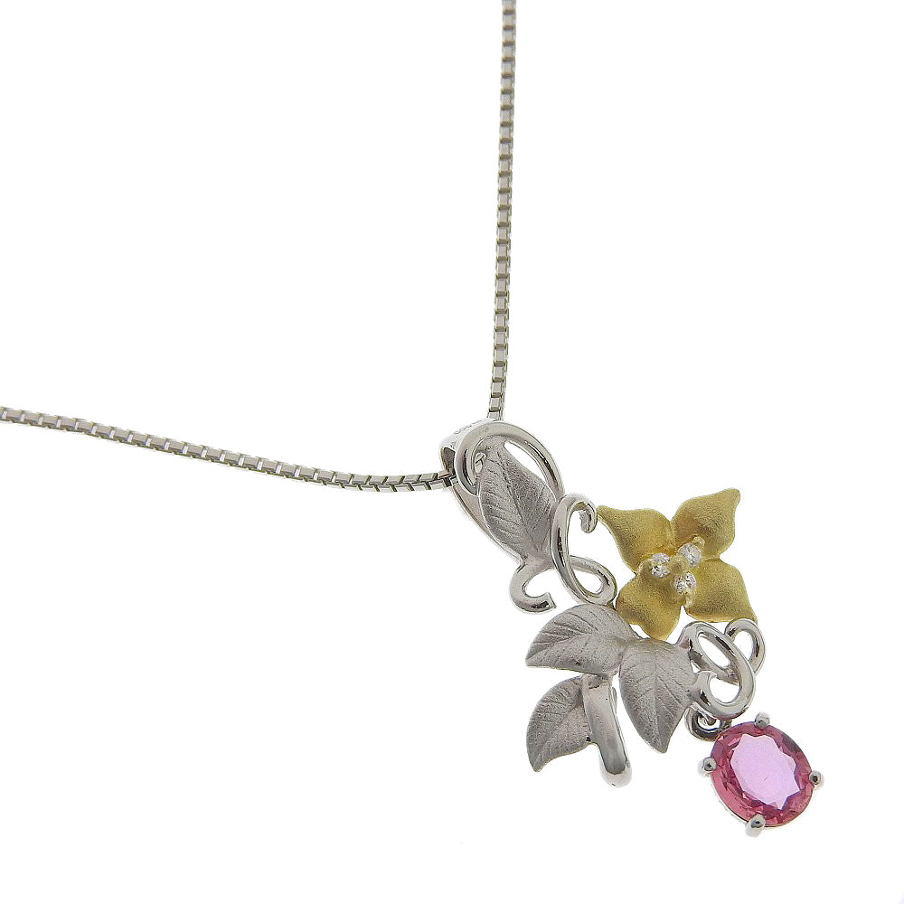 [LuxUness]  Necklace, Pt900 Platinum & K18 Yellow Gold with Diamond, Pink D0.03, For Women, Excellent Condition (Pre-Owned) Metal Necklace in Excellent condition