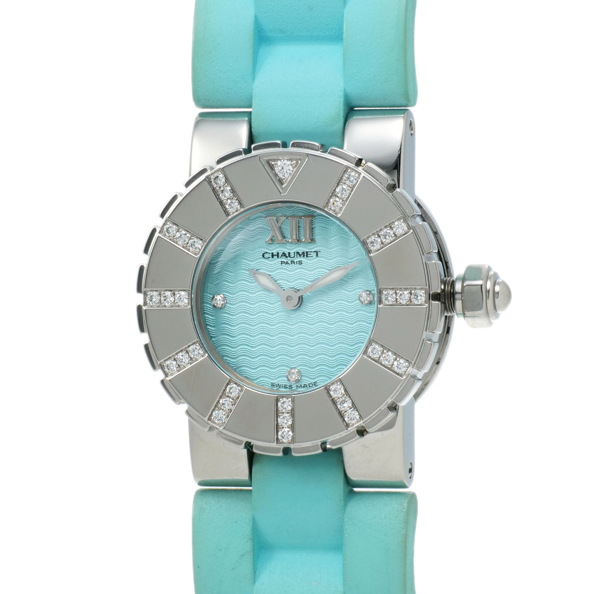 Chaumet Class 1 Women's Watch with Light Blue Dial and Diamond Bezel in Stainless Steel/Rubber 621-2130 in Good condition