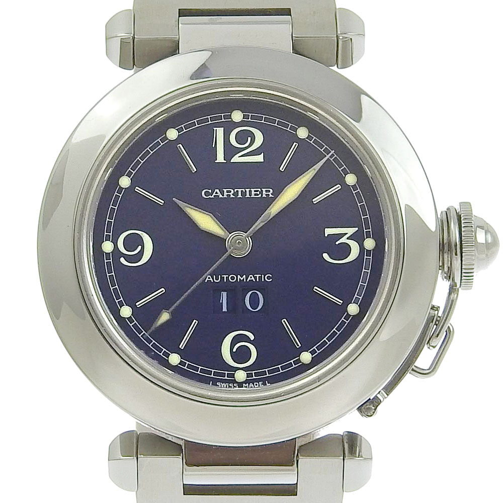Cartier Pasha C Men's Large Date Wristwatch W31047M7, Stainless Steel Construction, Swiss Automatic Movement, Navy Dial. W31047M7
