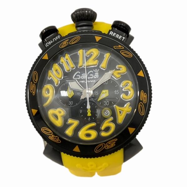 Gaga Milano Manual MM48 Chronograph 6054 Men's Wristwatch in SS/Rubber Yellow 6054.0
