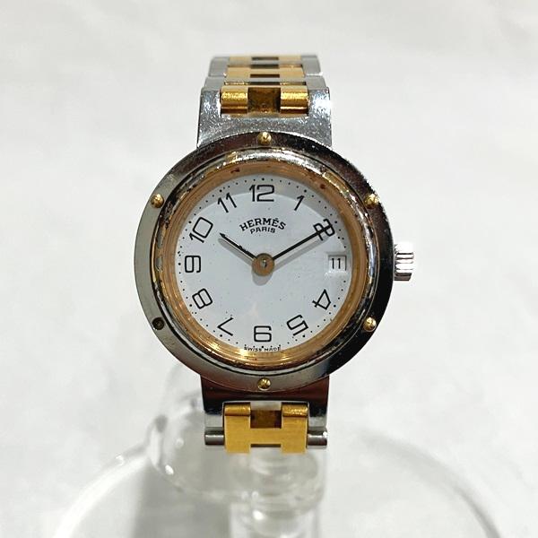 Hermes Clipper Ladies Quartz Watch CL4.220, White with Stainless Steel/Gold Plated Strap CL4.220