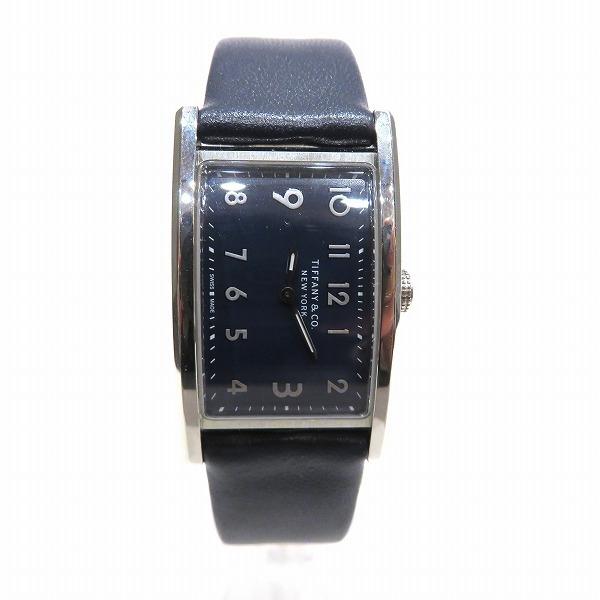 Tiffany & Co Ladies' East West Mini Watch with Navy Leather and Stainless Steel - Model 34677344 (Pre-owned) 3.4677344E7