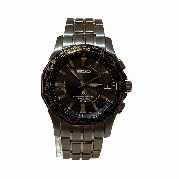SEIKO Brightz World Time 7B25-0AA0 Radio Solar Men's Wristwatch in Titanium Black 7B25-0AA0